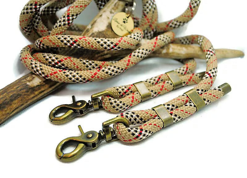 Laisse de wouf | Laisse 3 points Collection Tartan Beige en paracorde 10mm