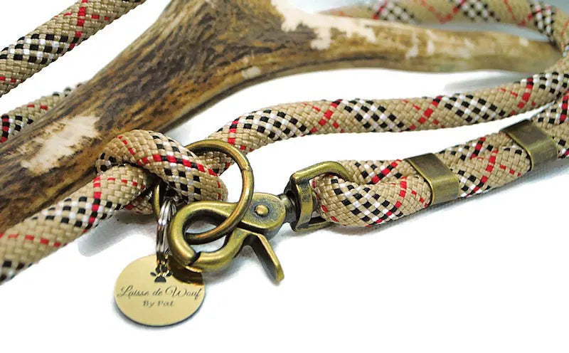 Laisse de wouf | Laisse 3 points Collection Tartan Beige en paracorde 10mm