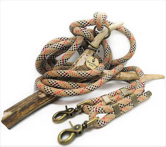 Laisse de wouf | Laisse 3 points Collection Tartan Beige en paracorde 10mm