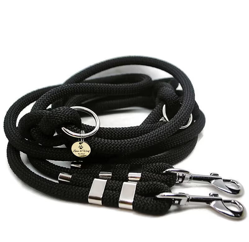 Laisse de wouf | Laisse 3 points  Noire en paracorde 10mm