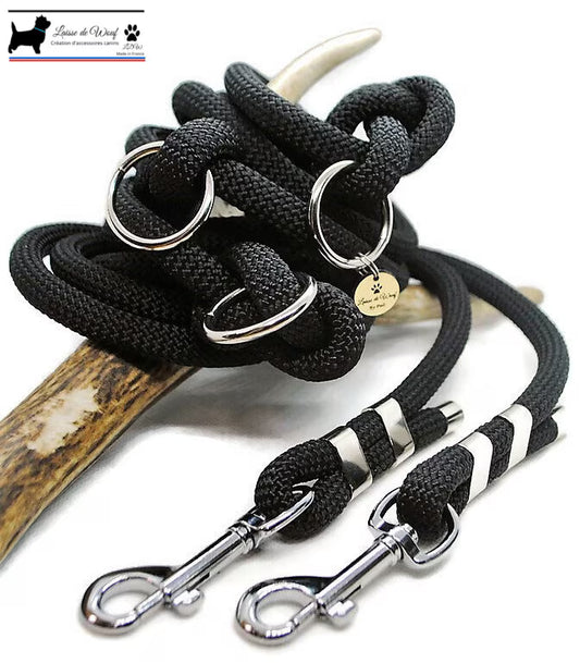 Laisse de wouf | Laisse 3 points  Noire en paracorde 10mm