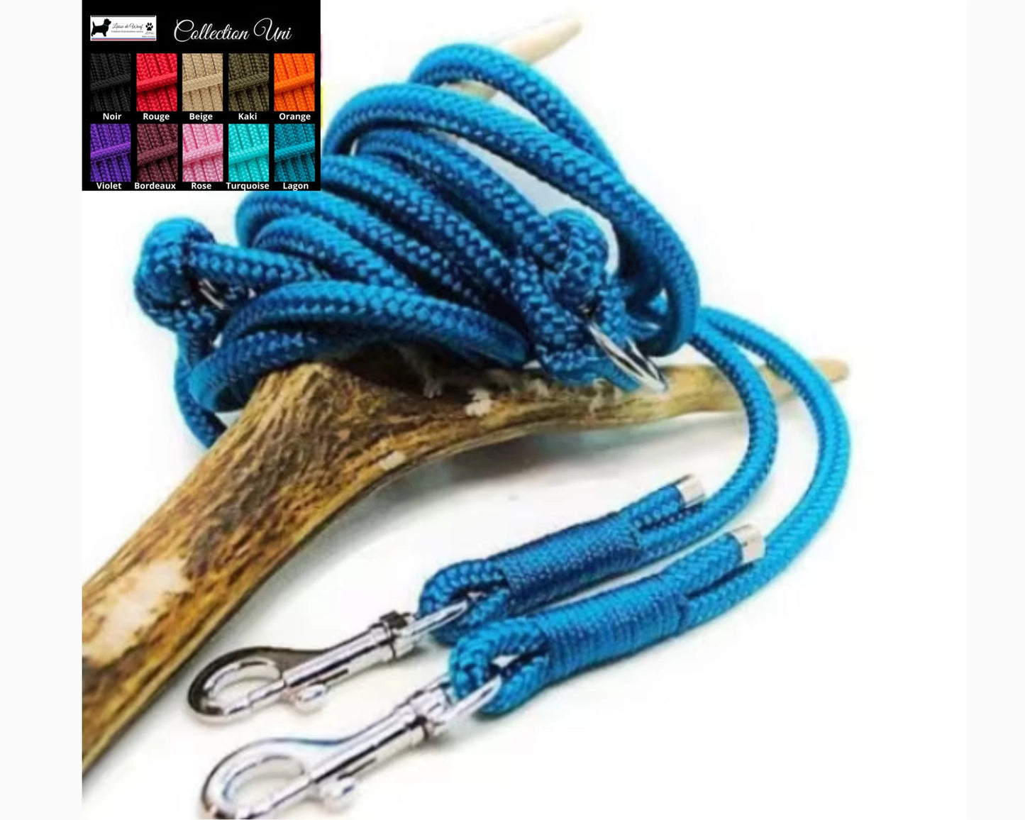 Laisse de wouf | Laisse 3 points uni corde 8mm