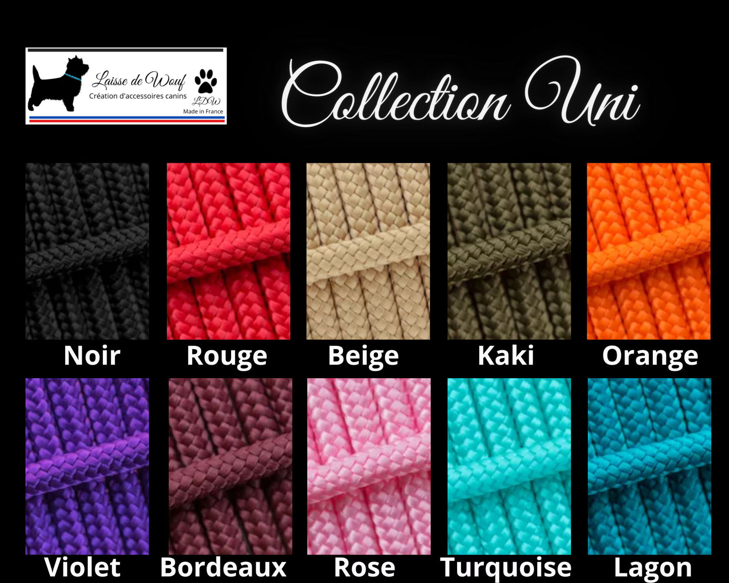 Laisse de wouf | Laisse 3 points uni corde 8mm