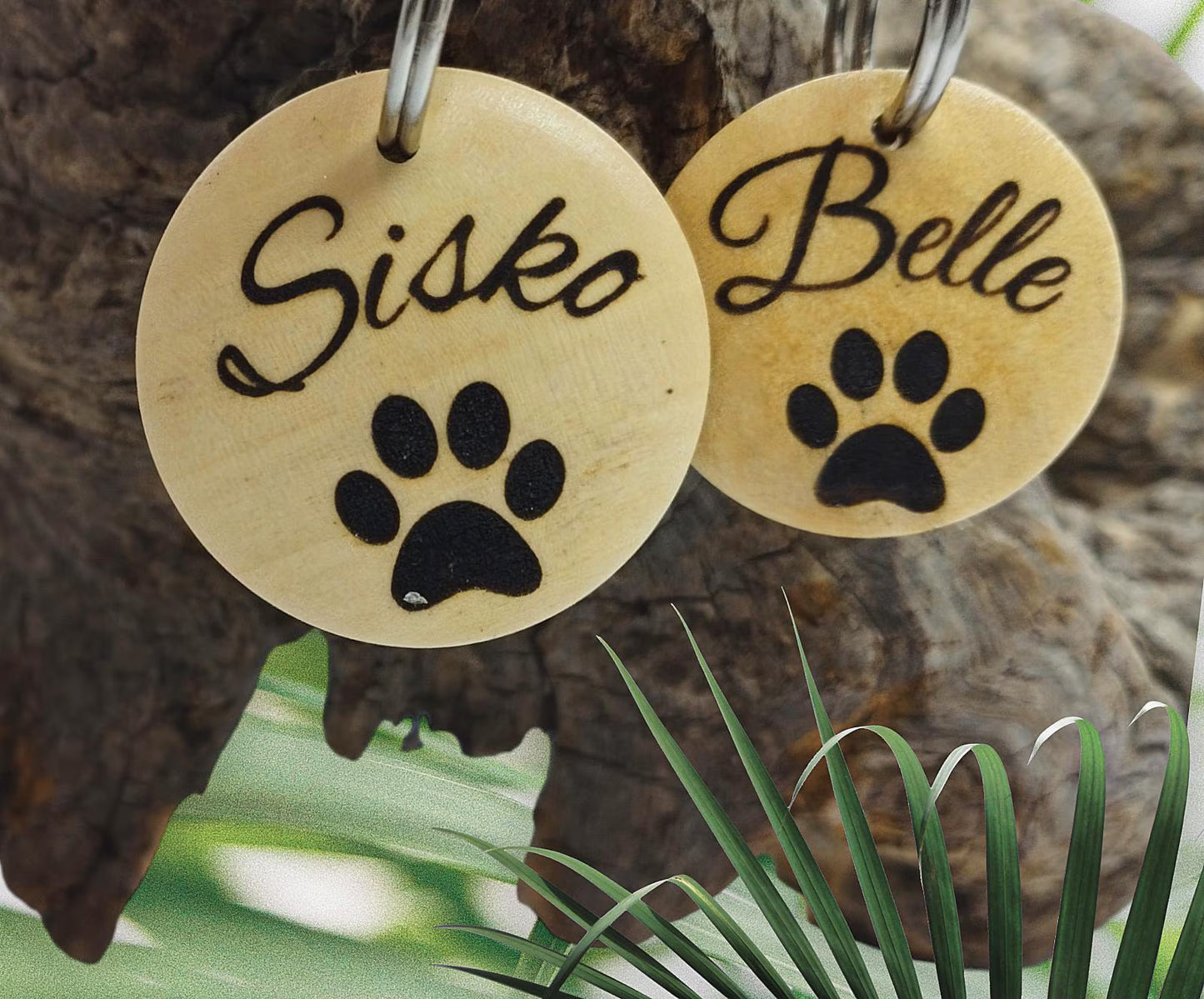 Médaille d'identification chien en Bois verni | motif patte