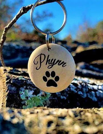 Médaille d'identification chien en Bois verni | motif patte