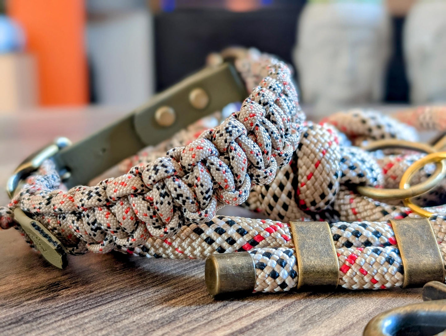 Collie réglable pour chien | Laisse de wouf | Tartan beige largeur 2cm