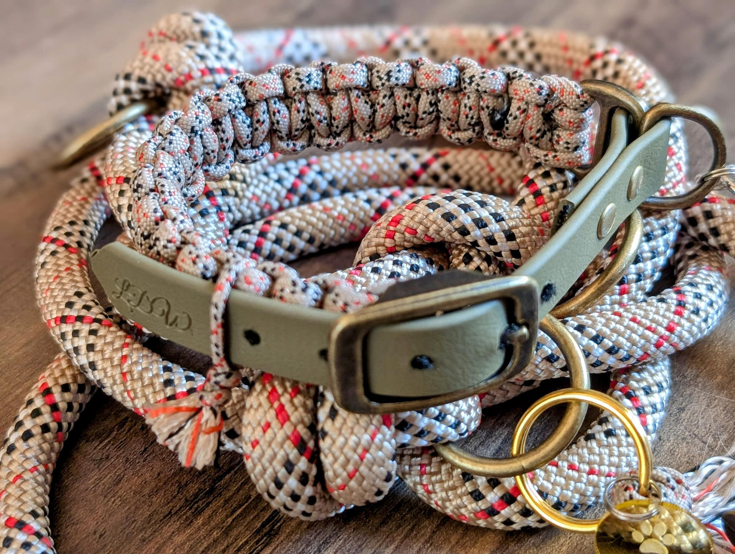 Collie réglable pour chien | Laisse de wouf | Tartan beige largeur 2cm