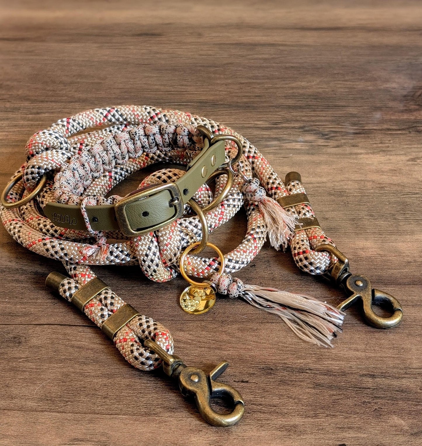 Collie réglable pour chien | Laisse de wouf | Tartan beige largeur 2cm