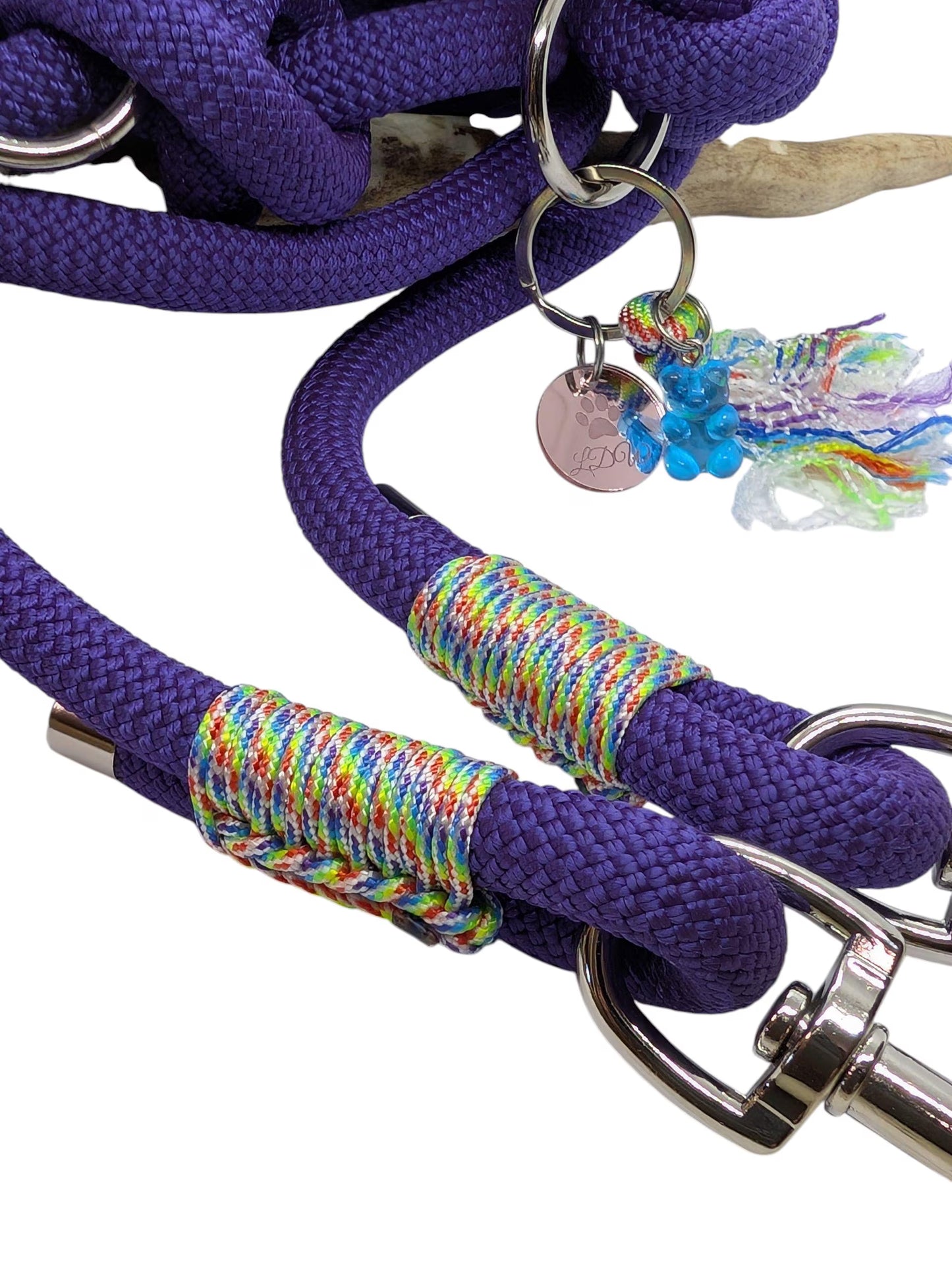 Laisse de wouf | Laisse 3 points Violet / Arc-en-ciel en paracorde 10mm