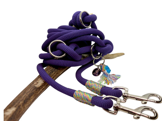 Laisse de wouf | Laisse 3 points Violet / Arc-en-ciel en paracorde 10mm