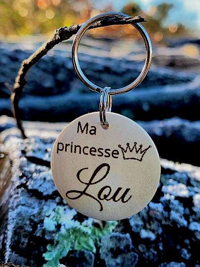 Médaille d'identification chien en Bois verni | motif "Ma princesse"
