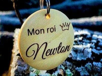 Médaille d'identification chien en Bois verni | motif "Mon roi"