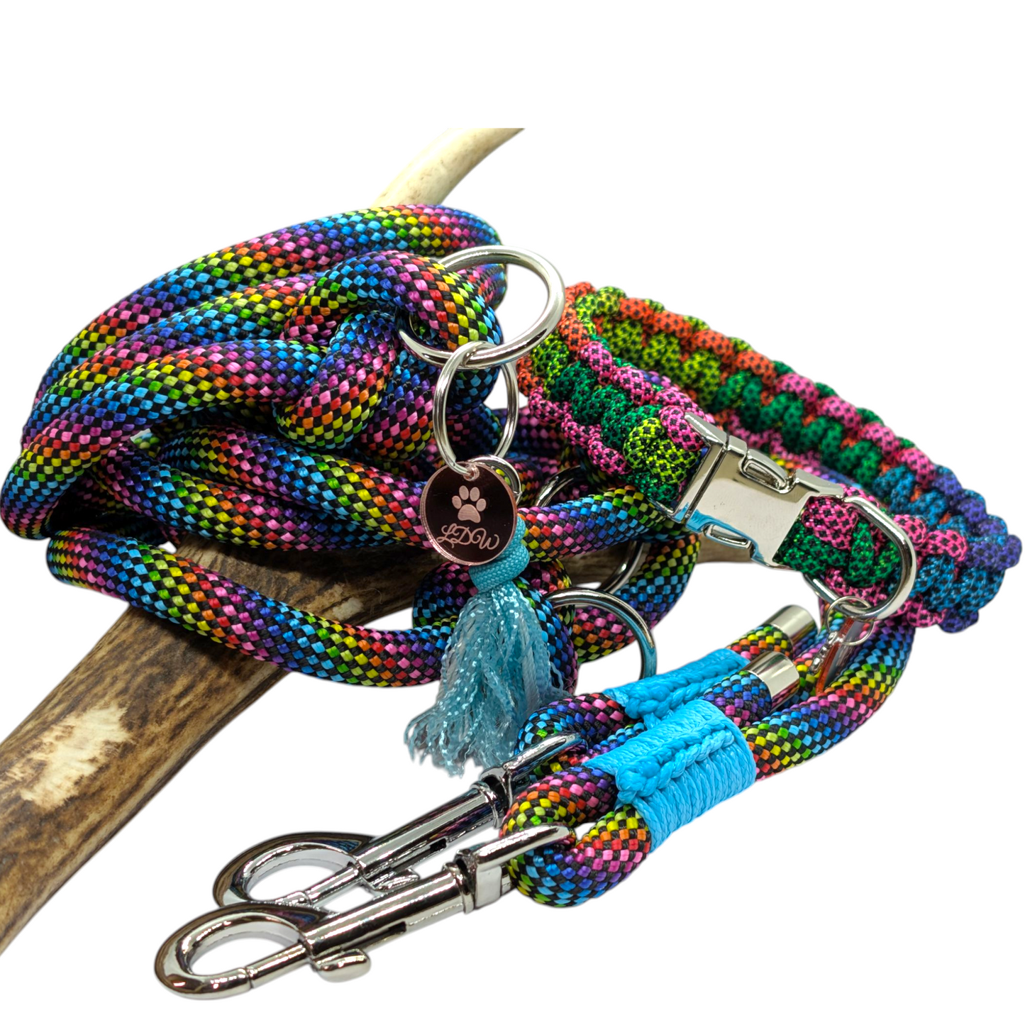 Dog leash | 3-point black paracord leash 10mm