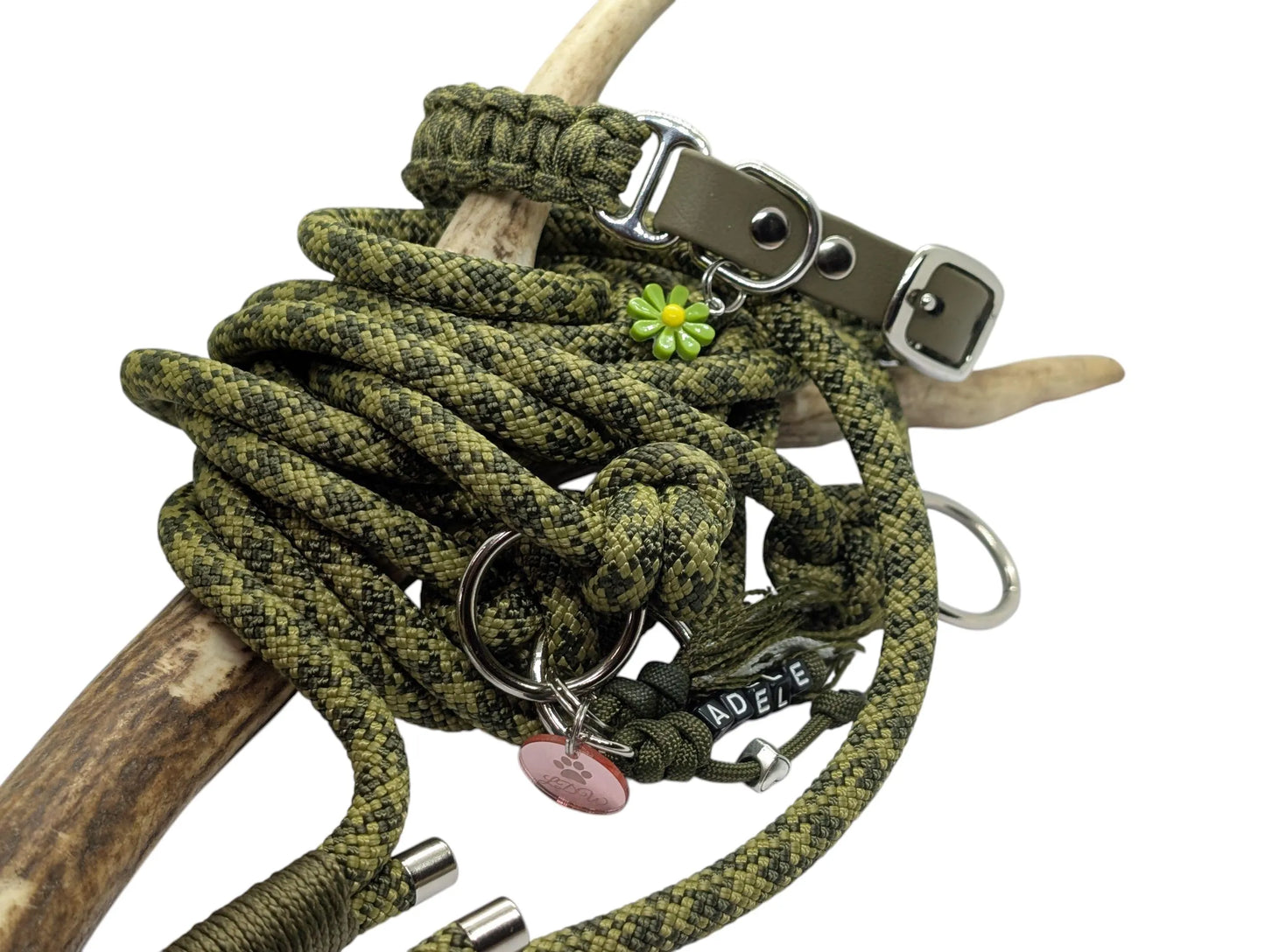 Dog leash | RANGER 3-point leash, khaki camouflage, 8mm paracord