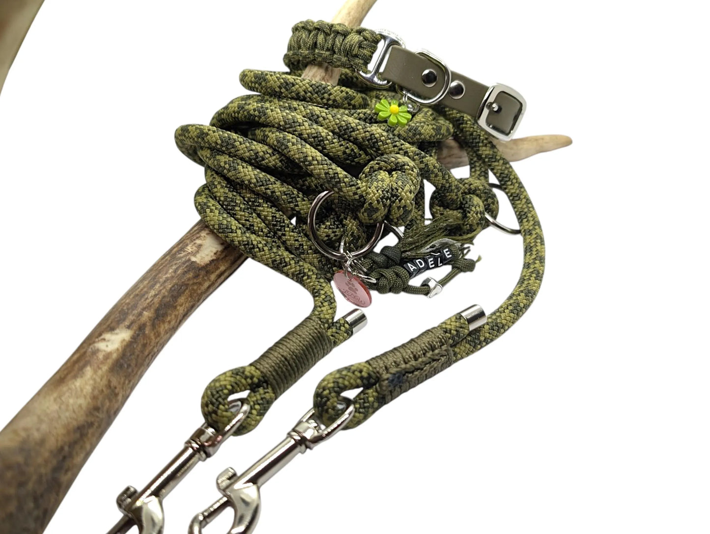 Dog leash | RANGER 3-point leash, khaki camouflage, 8mm paracord