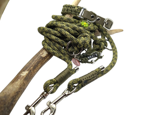 Dog leash | RANGER 3-point leash, khaki camouflage, 8mm paracord
