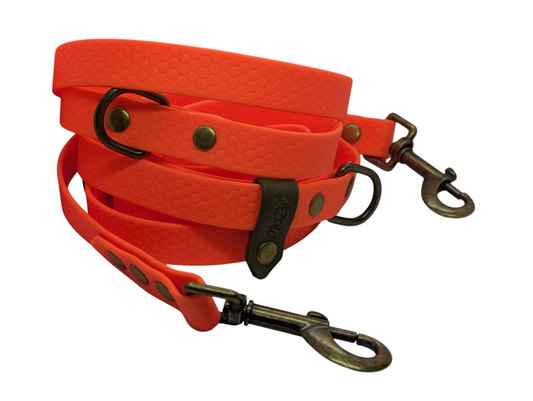 Baroudeur Laisse pour chien Multi-positions 3 points Hexa Orange 20mm | Laisse de Wouf