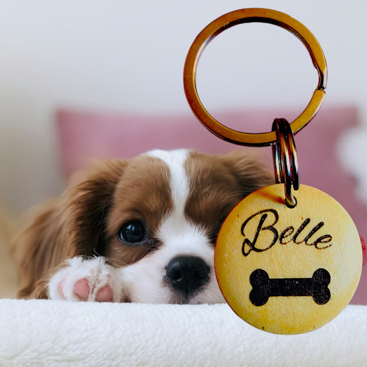 Médaille d'identification chien en Bois verni | motif os
