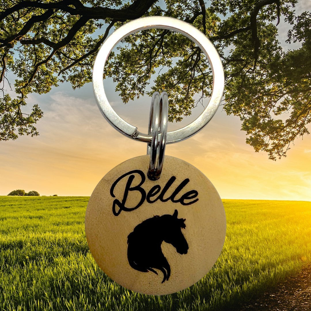 Médaille d'identification chien en Bois verni | motif cheval