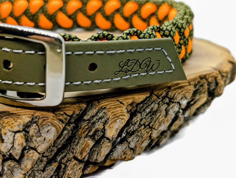 Trapper-Hundehalsband Orange/Khaki – 2 cm breit | Wouf-Leine